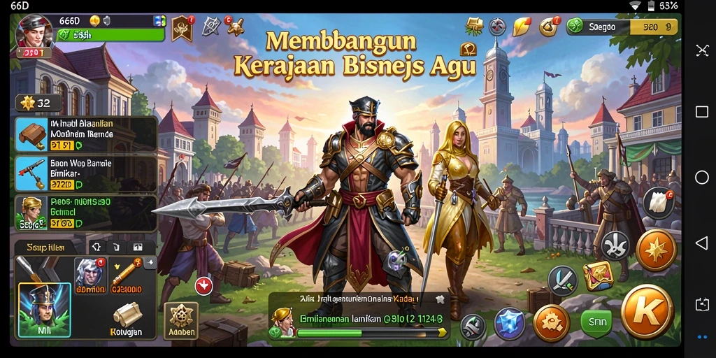 Tampilan gameplay 66D yang menarik dan mendetail dalam membangun bisnis.