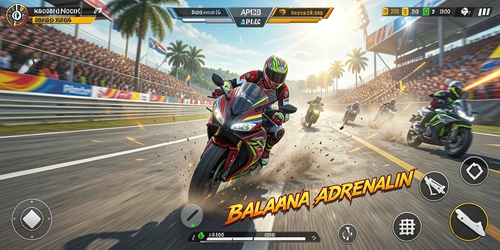 Gameplay seru motor balap dengan grafik menawan.