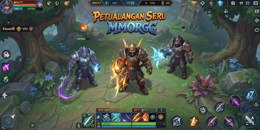 Screenshot BPO777 menampilkan pertarungan epik di dunia MMORPG.