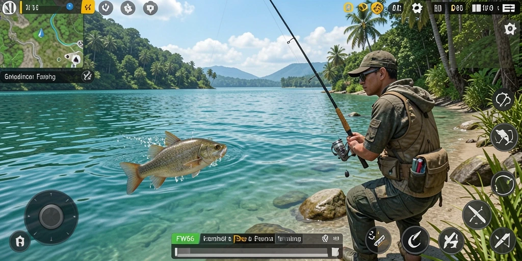 Menampilkan gameplay seru dengan aksi memancing yang mendebarkan.