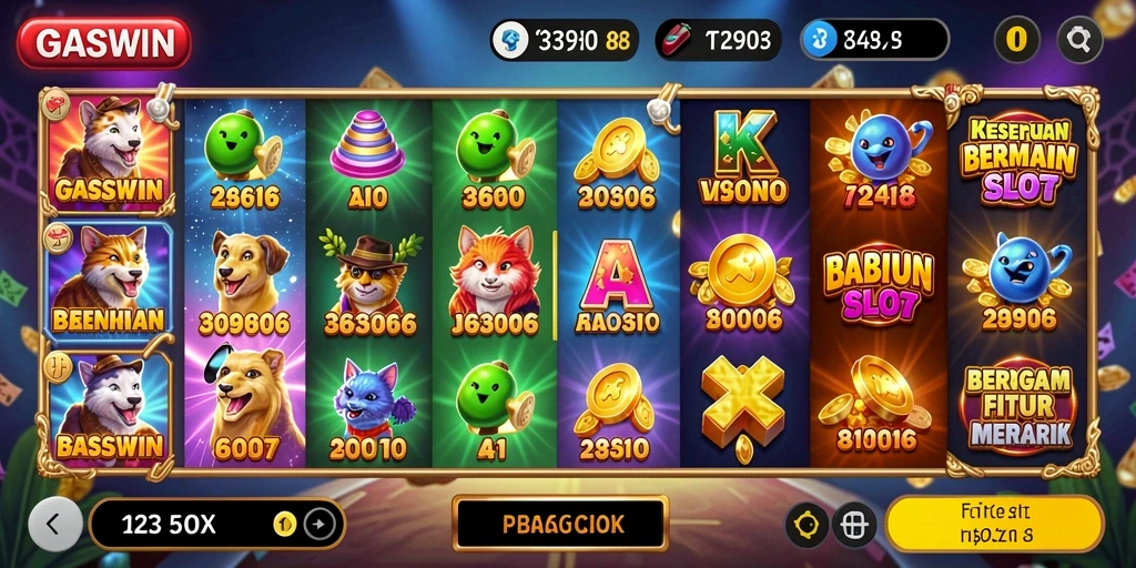 Tangkapan layar GASWIN menampilkan gameplay Slot yang penuh warna dan interaktif.