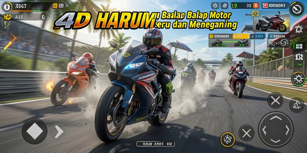 Tampilan gameplay menarik dari HARUM4D saat balapan motor.
