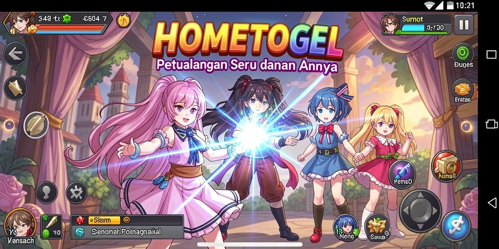 Screenshot utama HOMETOGEL menampilkan aksi karakter Anime yang seru.