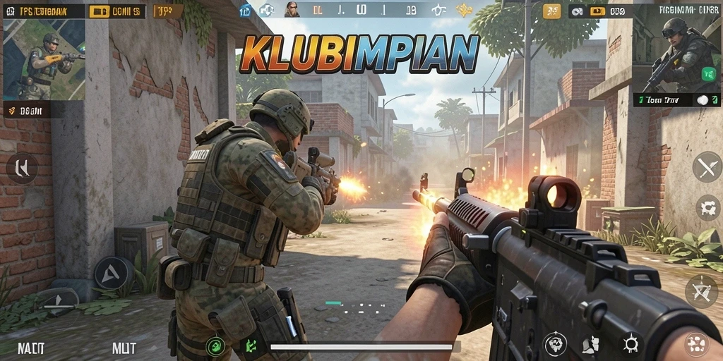 Gameplay epik KLUBIMPIAN dengan aksi tembak-menembak yang intens.