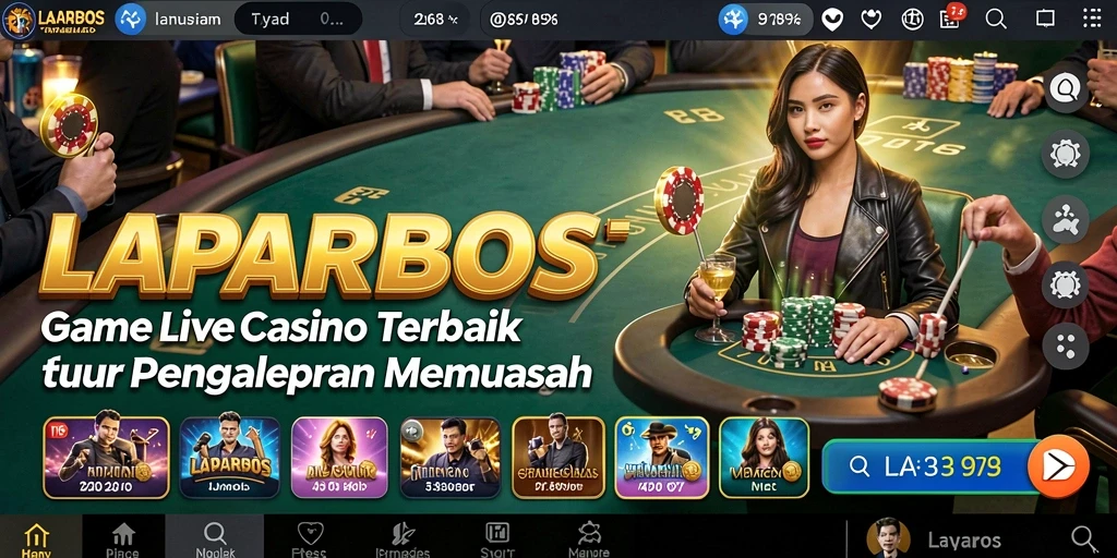 Screenshot gameplay LAPARBOS yang menampilkan dealer dan meja permainan Live Casino.