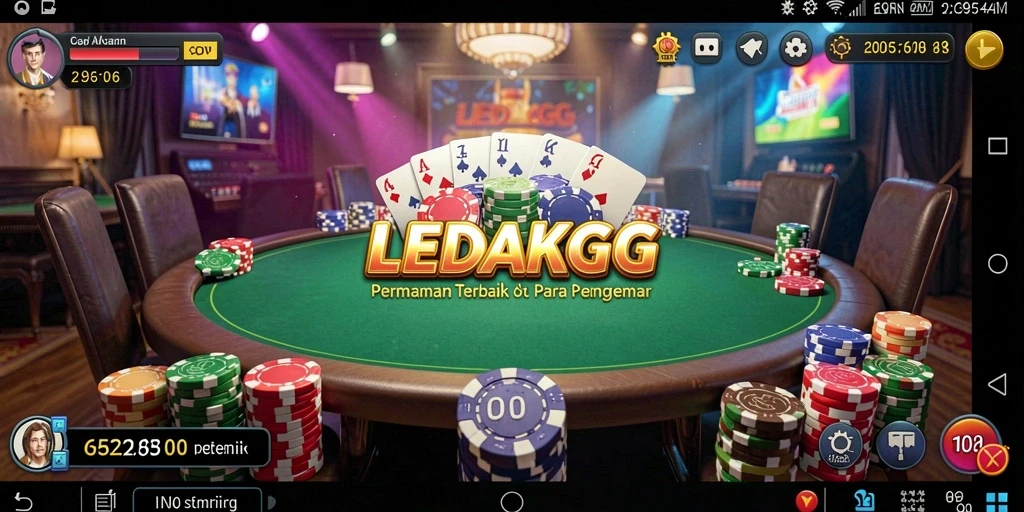 Tampilan gameplay seru dalam LEDAKGG yang penuh strategi Poker.