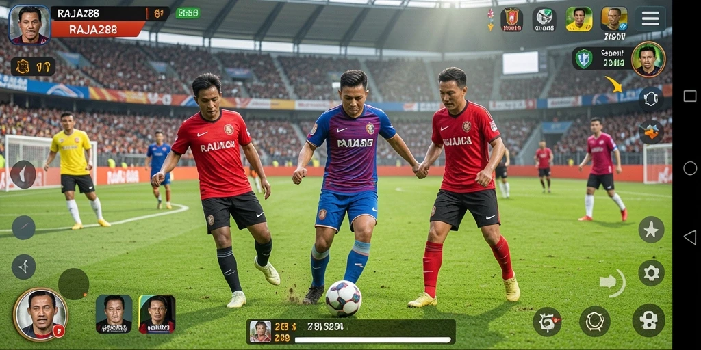 Tampilan gameplay <strong>RAJA288</strong> saat pertandingan sepak bola yang mendebarkan.