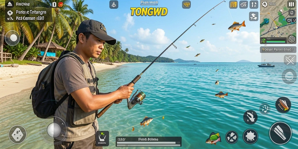 Screenshot gameplay menampilkan pengalaman memancing yang mendebarkan.