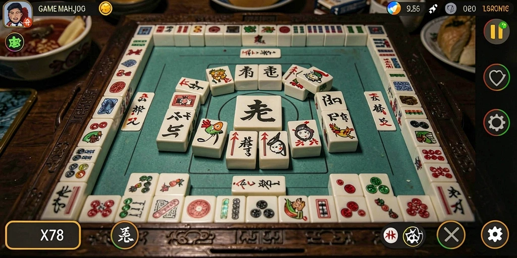 Screenshot gameplay X78 yang menampilkan suasana permainan Mahjong yang seru.